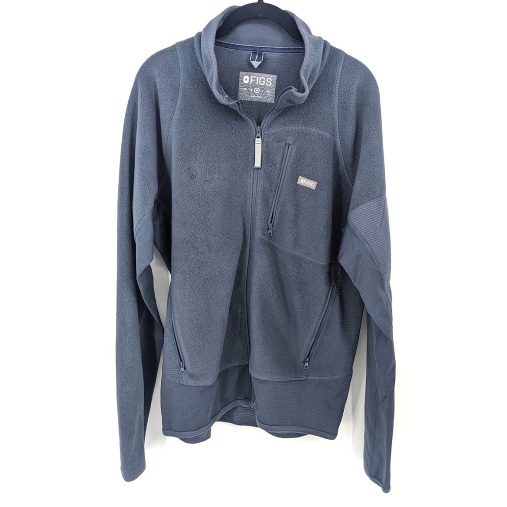 FIGS‎ Fleece Jacket Mens Medium Blue Full Zip Pockets Healthcare Scrubs Uniform